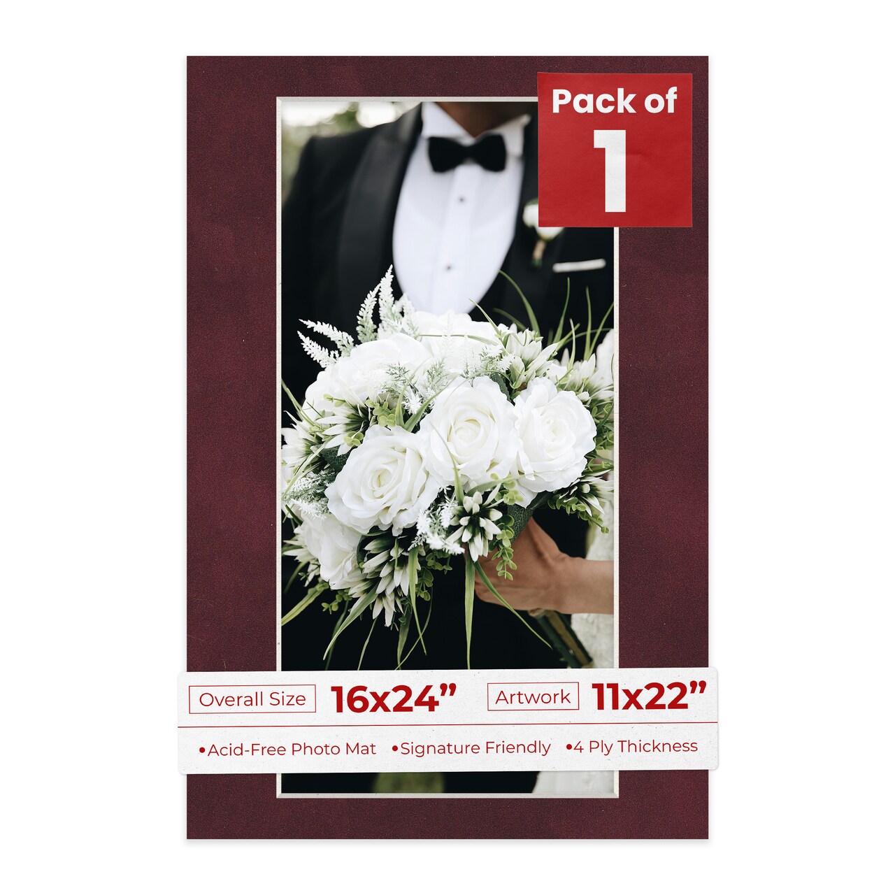 Dark Red Suede Mat Board for 16x24 Frames - Fits 11x22 Photos